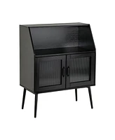 Slickblue Kitchen Sideboard Buffet with Open Cubby and 2 Glass Doors-Black