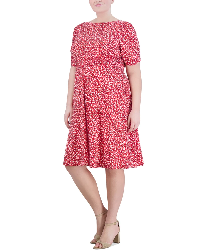 Jessica Howard Plus Printed Ruched-Sleeve Dress