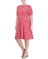 Jessica Howard Plus Size Printed Ruched-Sleeve Dress