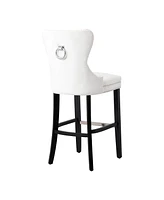 WestinTrends Tufted Upholstered Velvet Bar Stool with Metal Footrest