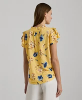 Lauren Ralph Lauren Women's Tie-Neck Flutter-Sleeve Top
