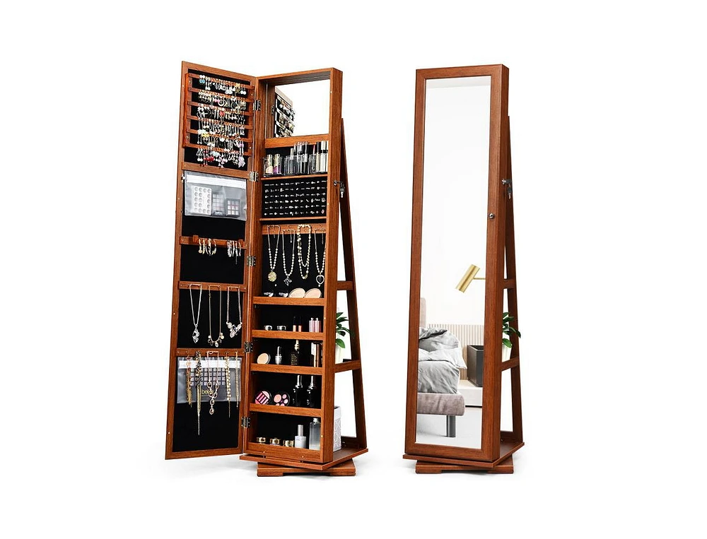 Slickblue 360° Rotatable 2-in-1 Lockable Jewelry Cabinet with Full-Length Mirror