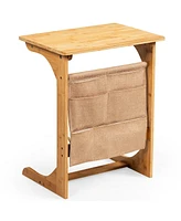 Slickblue Bamboo Sofa Table End Table Bedside Table with Storage Bag