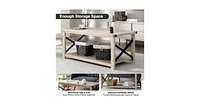 Slickblue Rustic Accent Coffee Table Metal X Shaped Side Cocktail Table with Storage Shelf