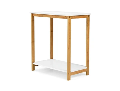 Slickblue 23 Inch Height 2-tier End Table with Bamboo Frame and Bottom Shelf-White