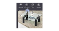 Slickblue Rectangle Glass Coffee Table with Metal Legs for Living Room