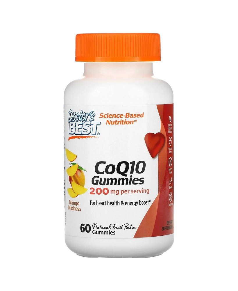 Doctor's Best CoQ10 Gummies Mango Madness 200 mg - 60 Gummies (100 mg per Gummy) - Assorted Pre