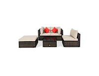 Slickblue 5 Pieces Outdoor Patio Rattan Furniture Set Sectional Conversation with Cushions