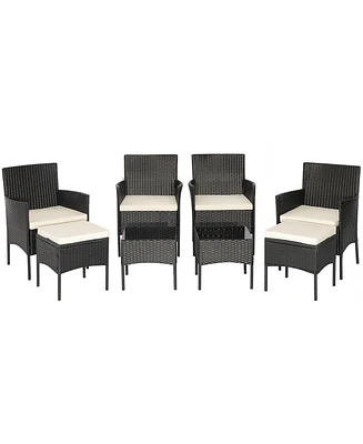 Slickblue 8 Pieces Patio Wicker Conversation Set with 2 Coffee Tables and 2 Ottomans