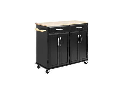 Slickblue Wood Top Rolling Kitchen Trolley Island Cart Storage Cabinet