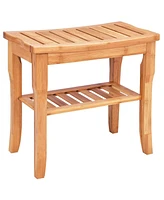 Slickblue Bathroom Bamboo Shower Chair Bench with Storage Shelf