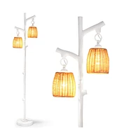 Slickblue 2 Light Tree Trunk Lamps with Wicker Shade-White