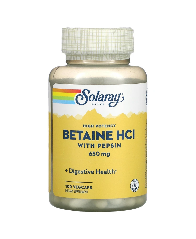 Solaray High Potency Betaine HCl with Pepsin 650 mg - 100 VegCaps - Assorted Pre