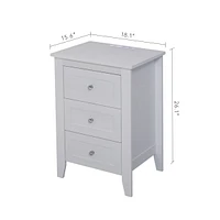 3 Drawer Nightstand With Charging Station And Usb Ports & Power Outlets, Wooden Bedside