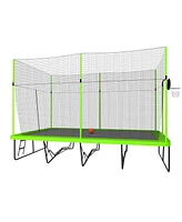 Streamdale Furniture 10ft by 17ft Rectangular Trampoline with Green Fabric Black Powder-coated Galvanized Steel Tubes with Basketball Hoop System Adva