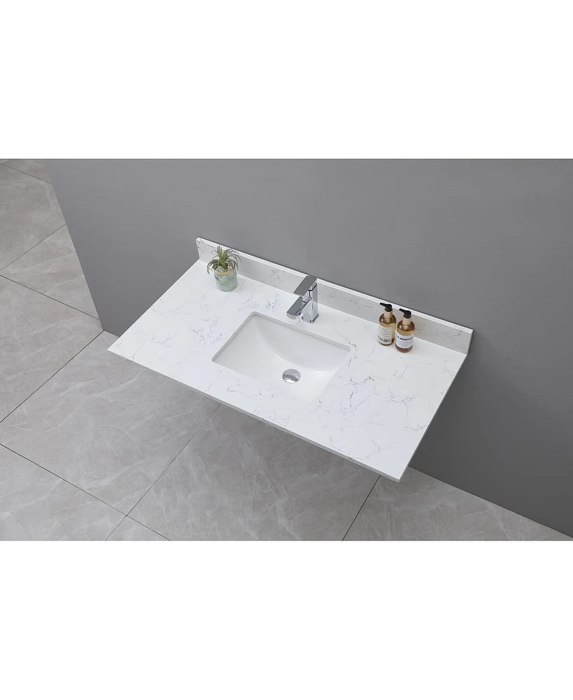 Streamdale Furniture 43 X 22 Bathroom Stone Vanity Top Carrara Jade Engineered Marble With Undermount Ceramic