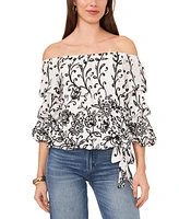 Vince Camuto Women's Floral Off The Shoulder Bubble Sleeve Tie Front Blouse