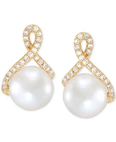 Honora Cultured Freshwater Pearl (7mm) & Diamond (1/6 ct. t.w.) Drop Earrings in 14k Gold