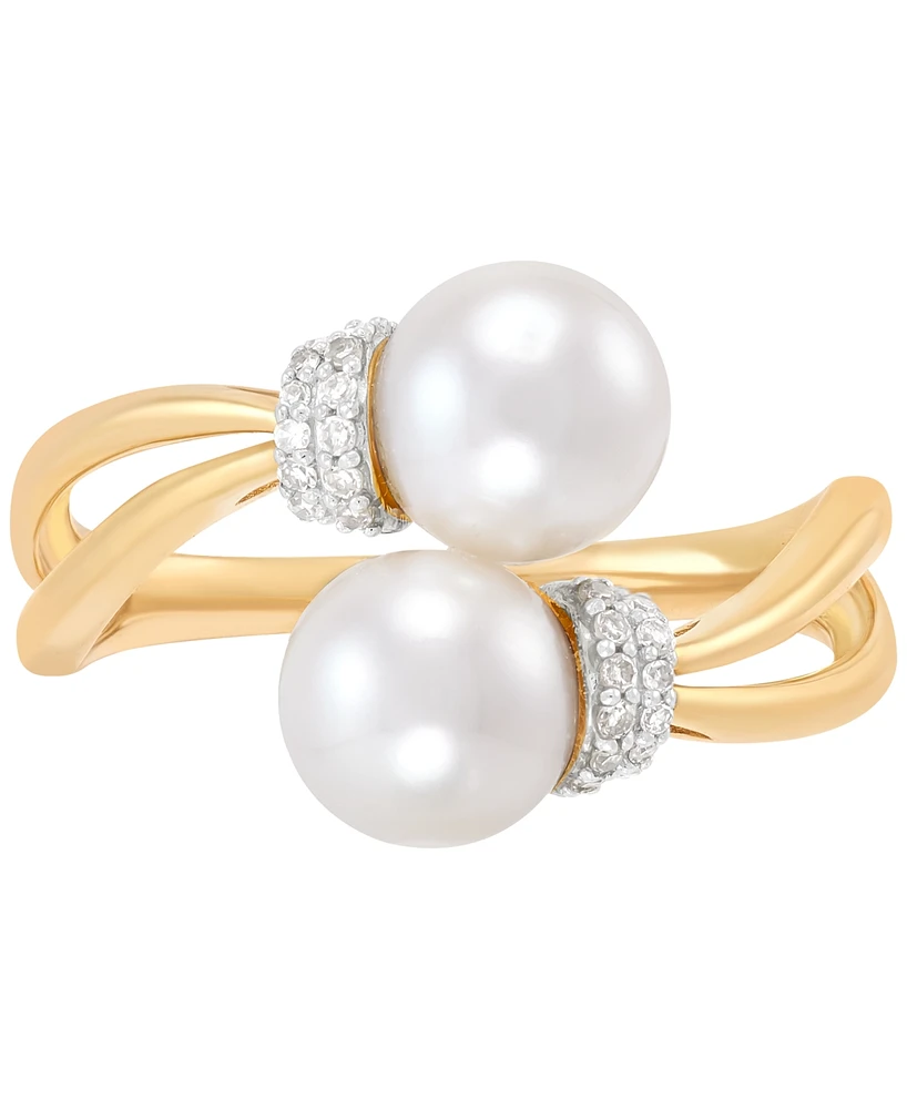 Honora Cultured Freshwater Pearl (7mm) & Diamond (1/10 ct. t.w.) Bypass Ring in 10k Gold