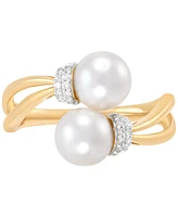 Honora Cultured Freshwater Pearl (7mm) & Diamond (1/10 ct. t.w.) Bypass Ring in 10k Gold