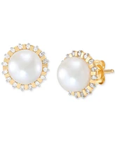 Honora Cultured Freshwater Pearl (7mm) & Diamond (1/6 ct. t.w.) Halo Stud Earrings in 14k Gold