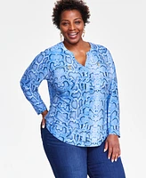 I.n.c. International Concepts Plus Printed Zip-Detail Top, Created for Macy's