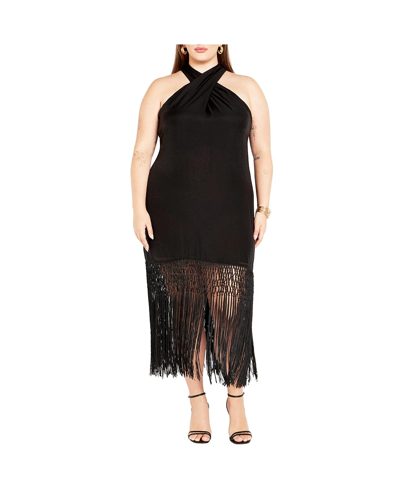 City Chic Women's Calypso Fringe Dress