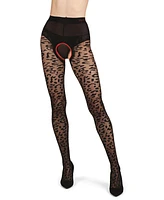 MeMoi Women's Born To Be Wild Leopard Crotchless Sheer Pantyhose