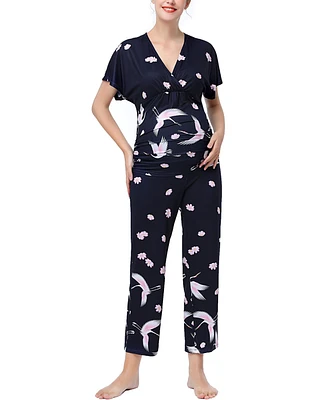 kimi + kai Maternity Birdie Nursing 2-Piece Pajama Set
