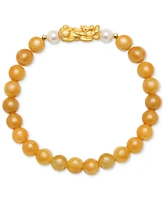 Dyed Jade (8mm) & Cultured Freshwater Pearl (6mm) Pixhu Stretch Bracelet 14k Gold-Plated Sterling Silver