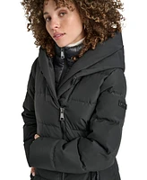 Dkny Women's Bibbed Shawl Collar Hooded Puffer Coat