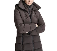 Dkny Women's Bibbed Hooded Zip-Front Puffer Coat