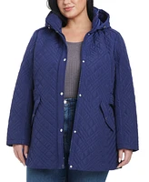 Jones New York Plus Hooded Stand-Collar Quilted Coat