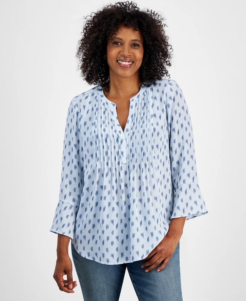 Style & Co Women's Printed Pintuck Ruffle Sleeve Top, Regular Petite