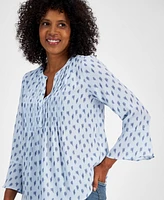 Style & Co Women's Printed Pintuck Ruffle Sleeve Top, Regular Petite
