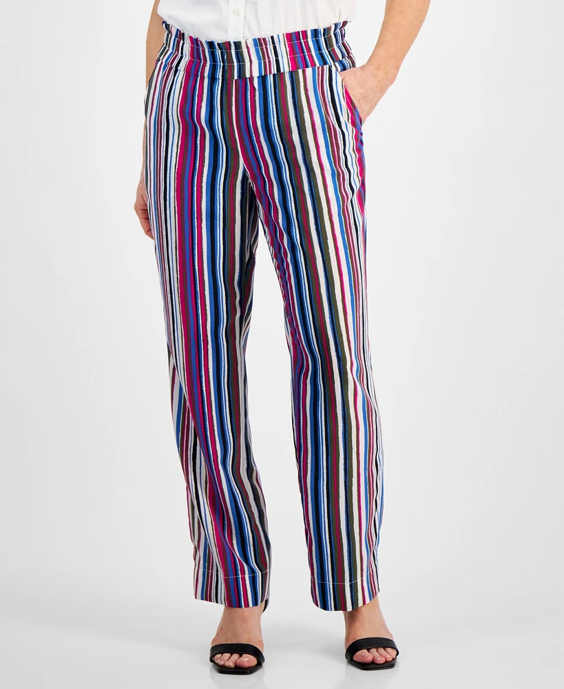 Jones New York Petite High Rise Striped Pull-On Pants