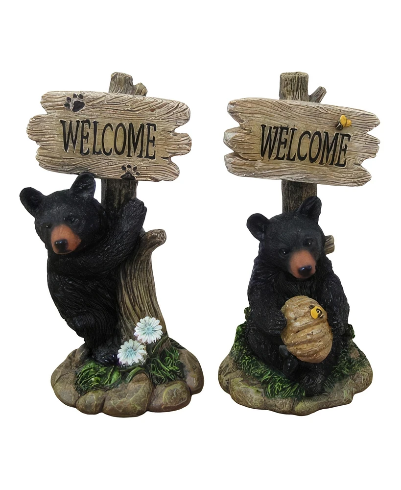 Fc Design 5.5"H 2-pc Set Bear with Tree Welcome Sign Figurine Decoration Home Decor Perfect Gift for House Warming, Holidays and Birthdays