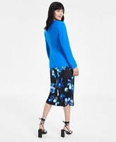 Bar Iii Womens Floral Print Bias Cut Midi Dress Textured Crepe Blazer Created For Macys