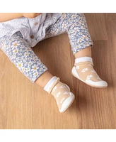 Komuello Infant Girl Breathable Washable Non-Slip Sock Shoes Daisies - Latte