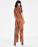 Bar Iii Womens Animal Print Short Sleeve Top Drawstring Pants Created For Macys