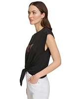 Dkny Women's Grommet-Logo Sleeveless Tie-Hem Top