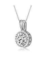 Genevive Sterling Silver White Gold Plated Round-cut Cubic Zirconia Stud Necklace