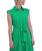 Eliza J Women's Scallop-Trim Tie-Waist Collared Shirtdress