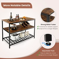 Sugift 3 Shelves Kitchen Island Industrial Prep Table with Bottom Wine Rack