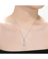 Genevive Sterling Silver with White Gold Plated Clear Pear with Marquise Cubic Zirconia Cluster Accent Drop Necklace