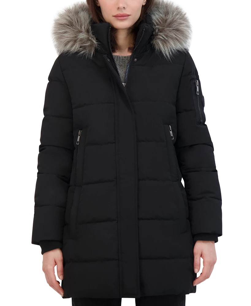 Nautica Women's Faux-Fur-Trim Hooded Puffer Coat