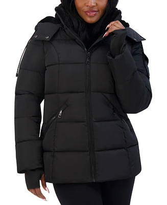 Steve Madden Juniors' Faux-Fur-Lined Hooded Puffer Coat