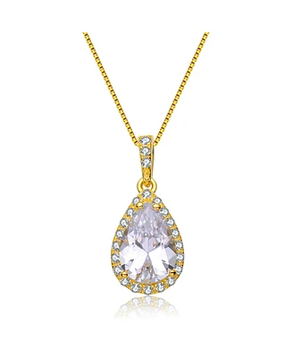 Genevive Sterling Silver with Clear Cubic Zirconia in Pear Shaped Pendant