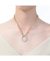 Genevive Rectangle-shaped 14k Gold-plated Chain With Round-brilliant stones Pendant Cubic Zirconia In Sterling Silver.