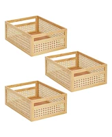 mDesign Natural Cane Square Storage Organizer Bin - 12 x 16 x 6, 3 Pack